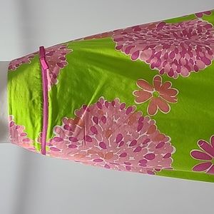 Lilly pulitzer line A skirt Pink Green Lined cotton floral bow chic glam